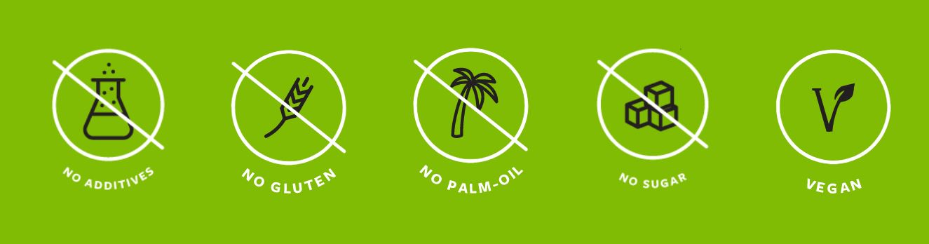 no additives_no gluten_no palm oil_no sugar_VEGAN označenie